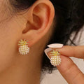 Ladies 18k Gold Plated Simulated Pearls Geometric Pineapple Shape Stud Earring
