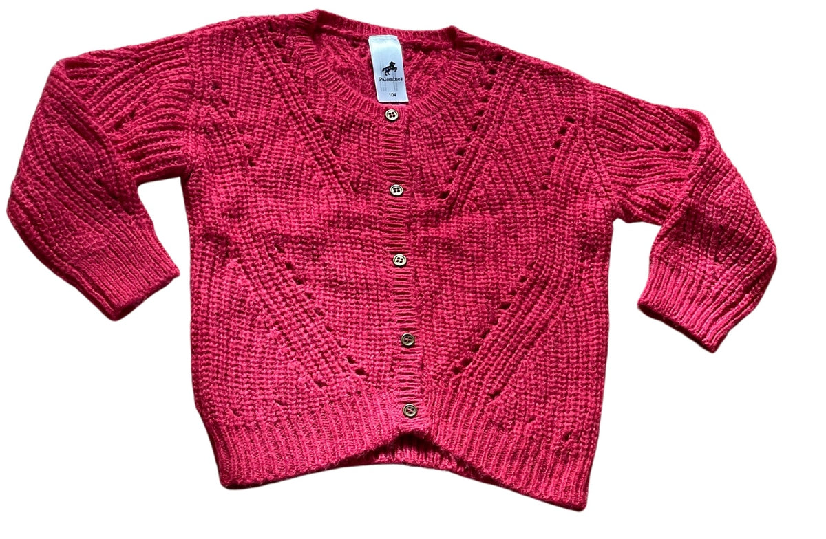 Girls Cerise Soft Knitted Button Down Long Sleeve Cardigan