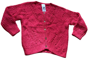 Girls Cerise Soft Knitted Button Down Long Sleeve Cardigan