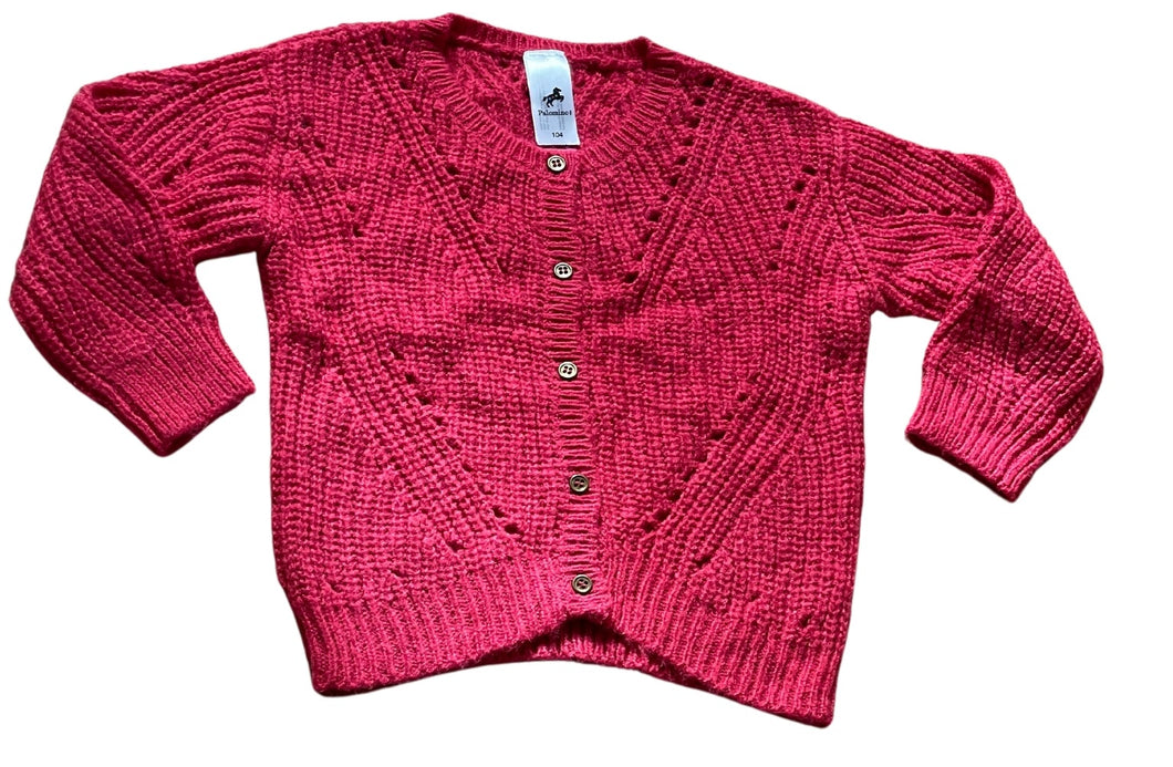 Girls Cerise Soft Knitted Button Down Long Sleeve Cardigan