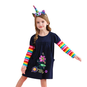 Girls Navy Pretty Things Flower Embroidery Cotton Dress