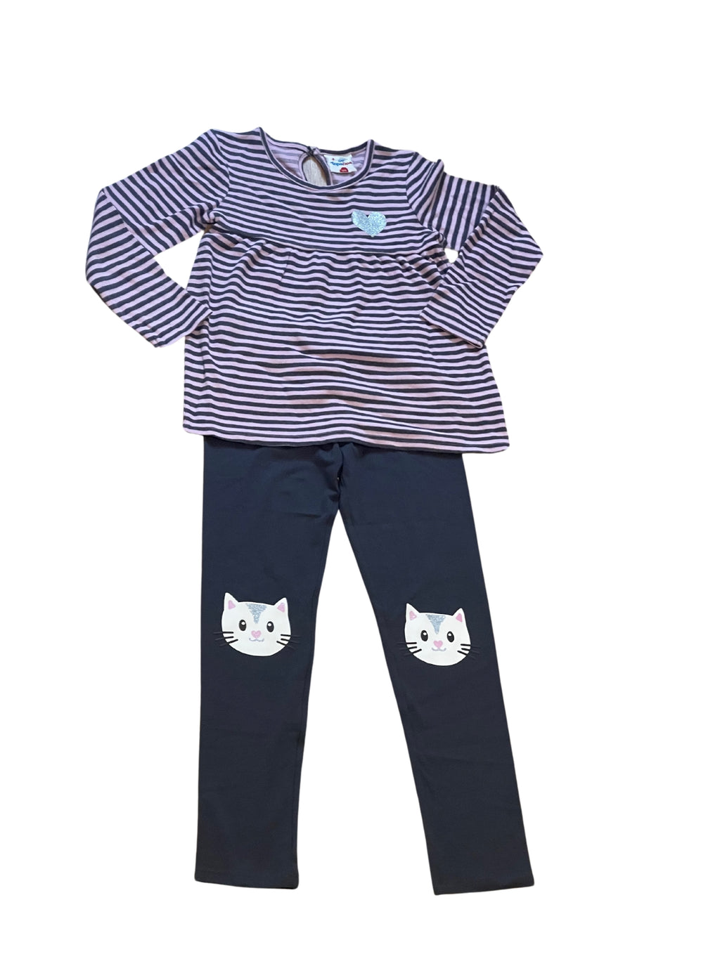 Girls Topolino Lilac & Grey Stripe Top & Dark Grey Leggings