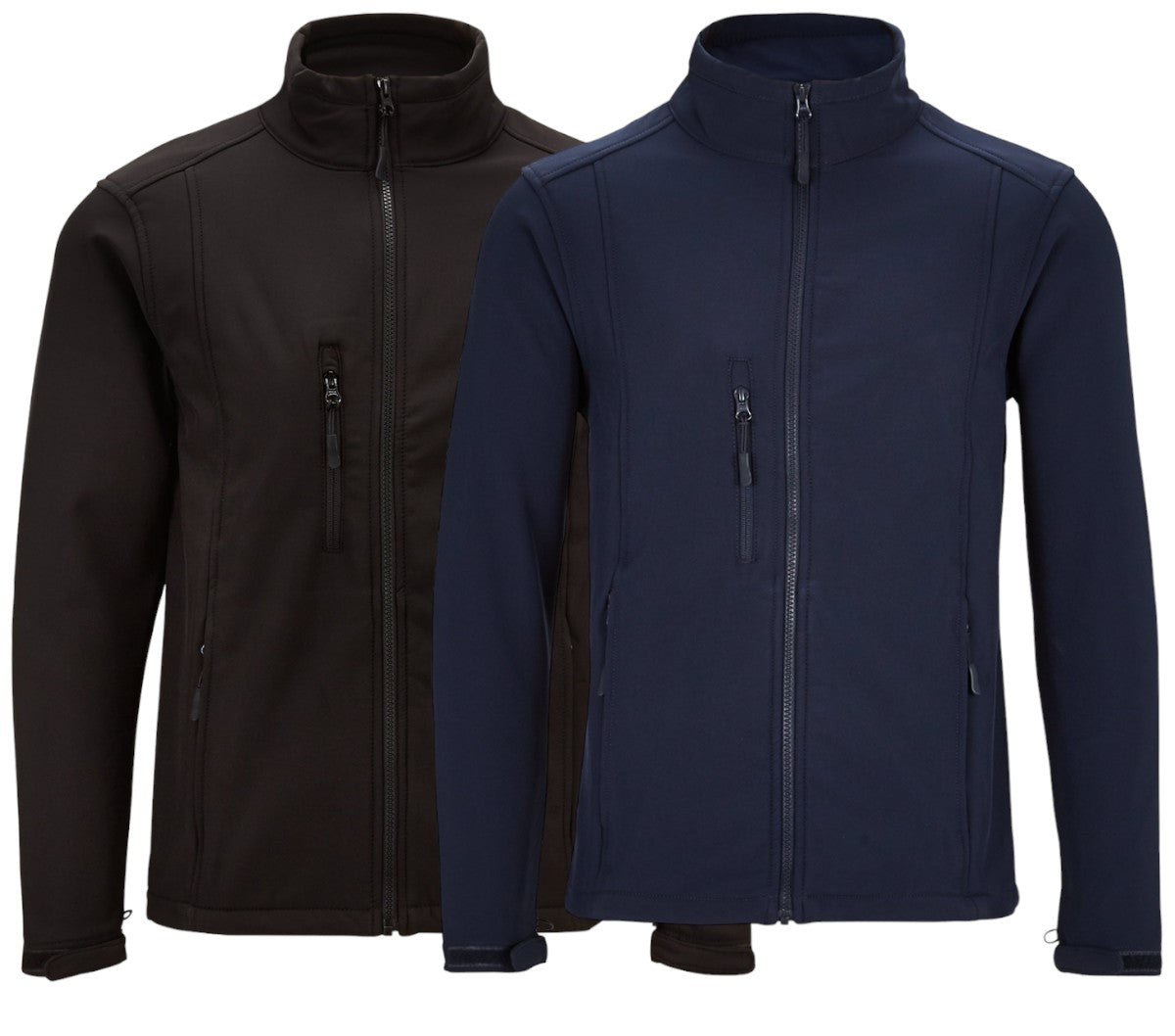 Mens Black / Navy Softshell Fleece Lined Water Repellent Jackets