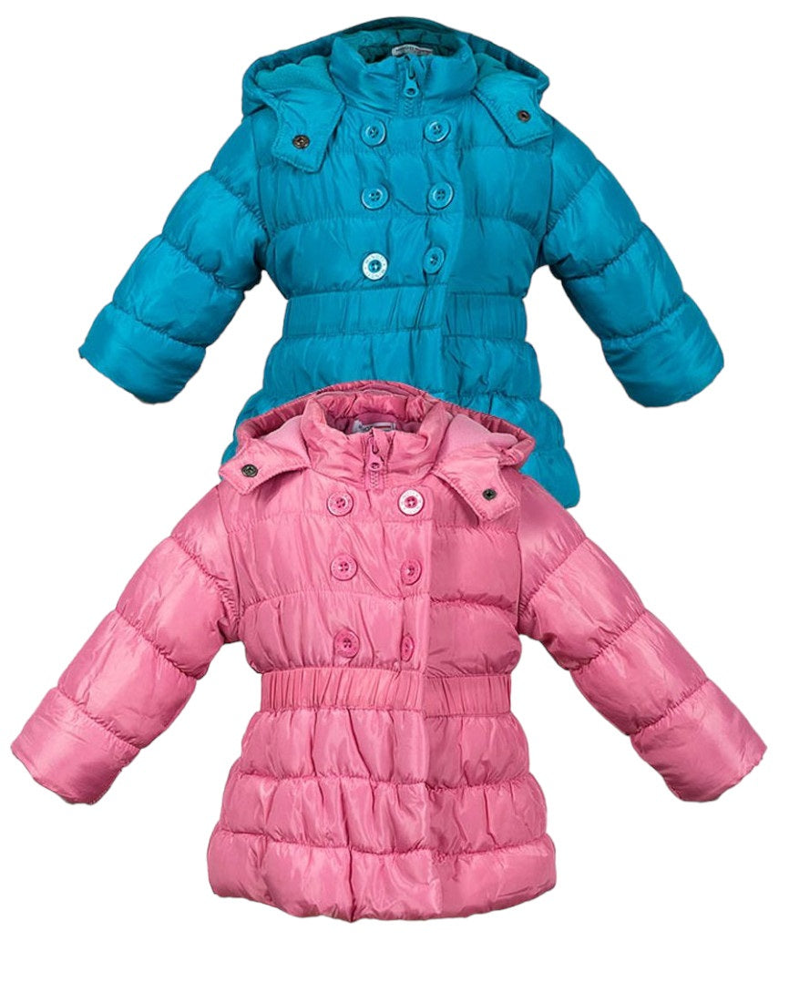 Girls Minoti Pink & Teal Soft Fleece Lining Padded Quilted Hooded Winter Coats