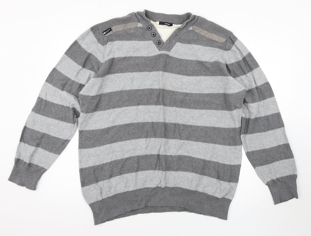 Mens George Grey Striped Twin Effect Knit Jumper.