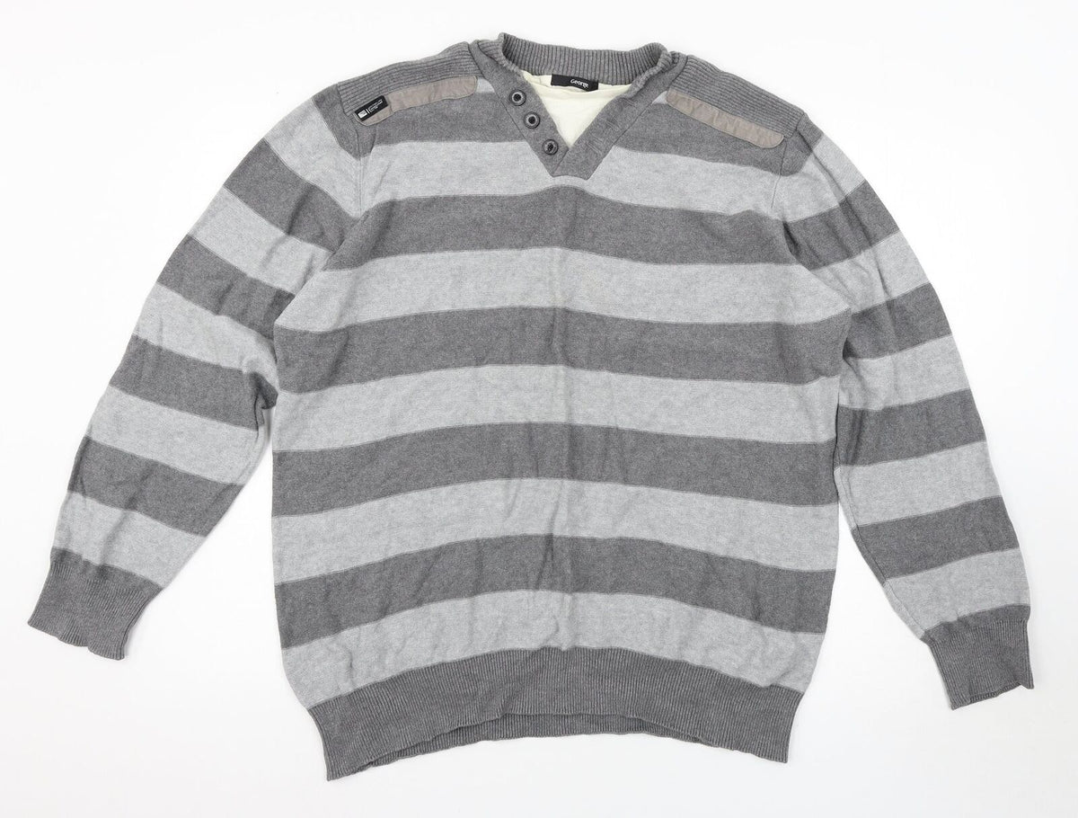 Mens George Grey Striped Twin Effect Knit Jumper.