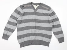 Load image into Gallery viewer, Mens George Grey Striped Twin Effect Knit Jumper.
