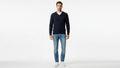 Mens Navy Sacoor Ribbed V Neck Lambswool Blend Pullover Long Sleeve Jumper (L)