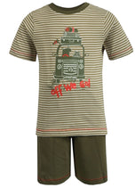 Load image into Gallery viewer, Boys Baby Toddlers Khaki Off We Go camper print Stripe Cotton Shorts Pyjamas
