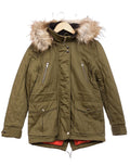 Girls Olive Green Detachable Furry Trim Hood Parka School Jacket Winter Coats