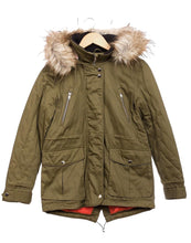 Load image into Gallery viewer, Girls Olive Green Detachable Furry Trim Hood Parka School Jacket Winter Coats
