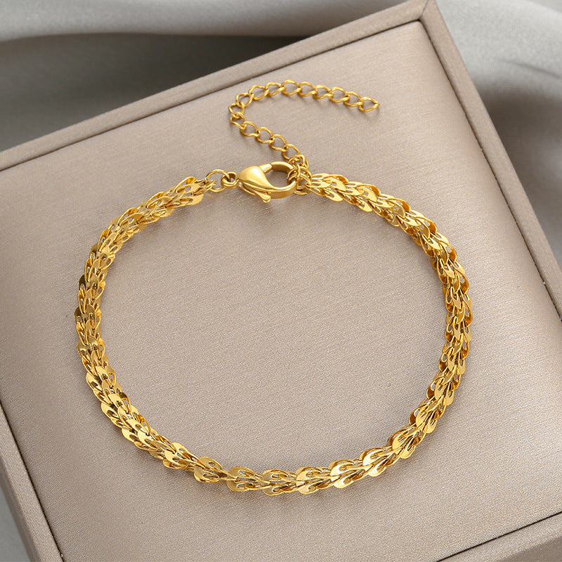 Ladies Gold 316L Stainless Steel Double Inter Link Chain Anklets