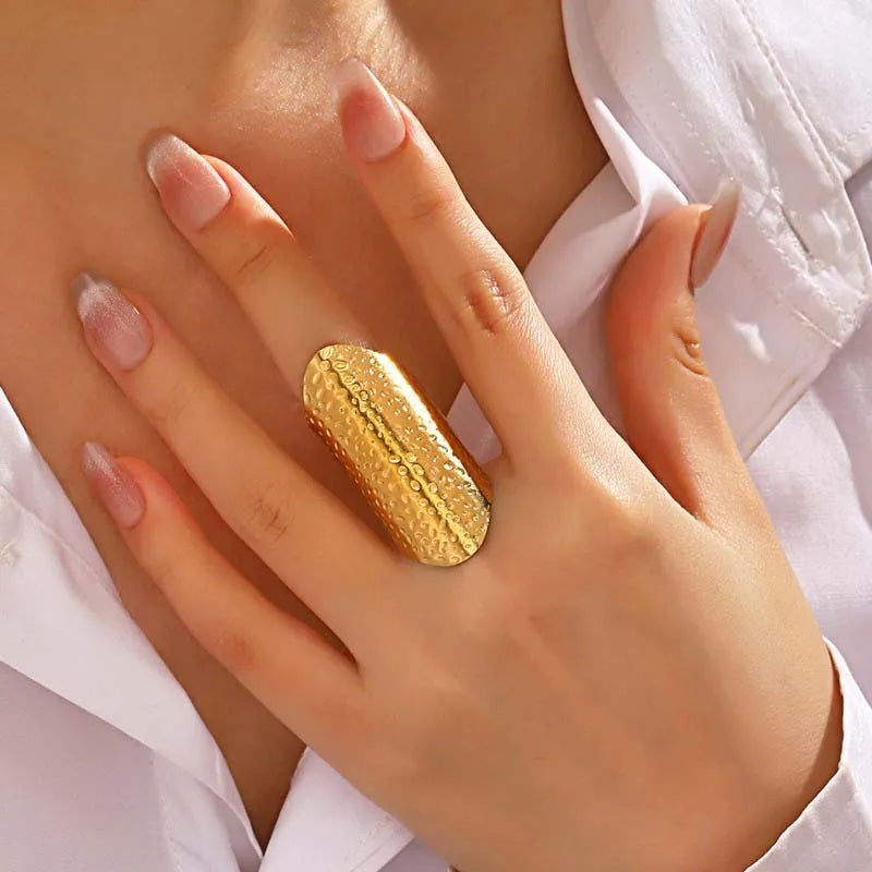 Ladies Gold Silver Smooth Bubble Design Stainless Steel Adjustable Ring