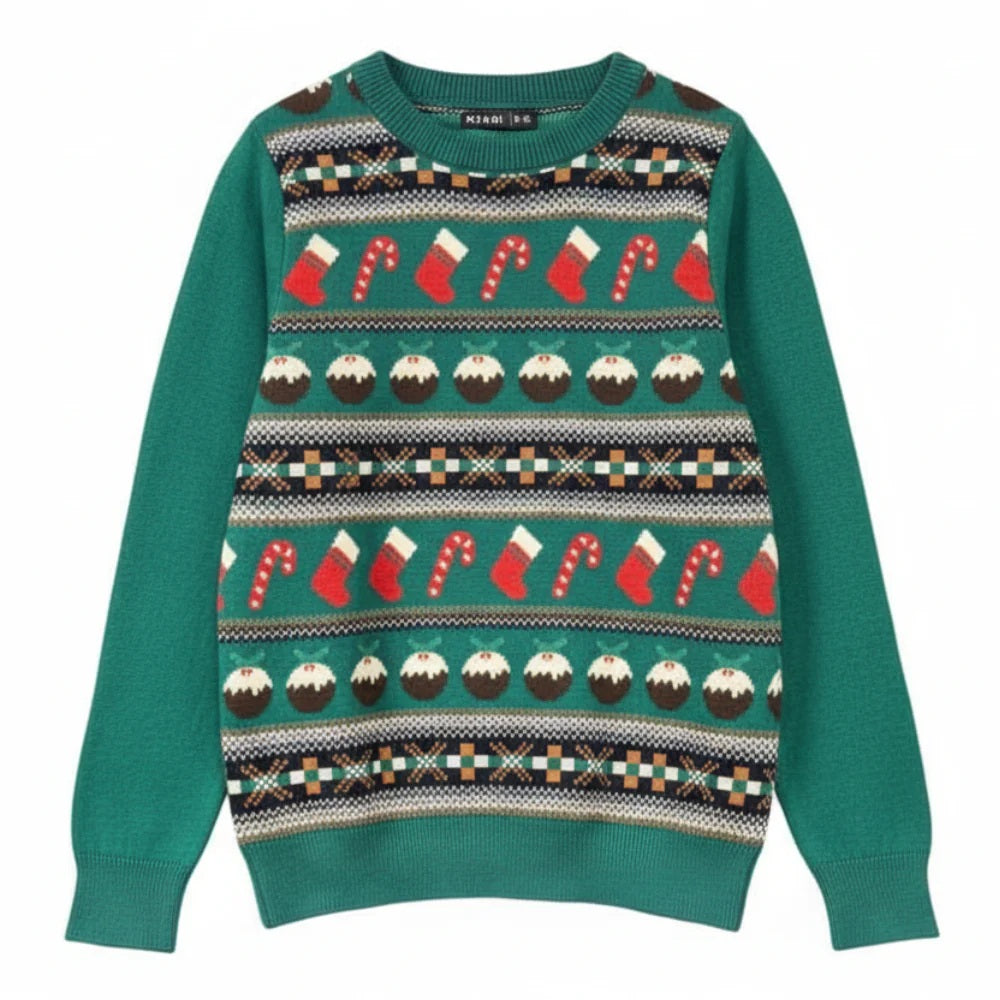 Kids Unisex Boys Girls Green Multi Snowman Character Knitted Christmas Jumpers