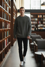 Load image into Gallery viewer, Mens Khaki Ribbed Crew Neck Cotton Rich Ribbed Knit Longsleeve Pullover Jumper M
