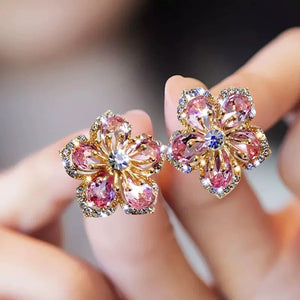 Ladies Gold Plated Colourful Crystal Rhinestone Snowflakes Stud Earrings