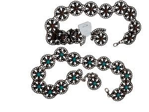 Ladies Vintage Bronze Round Metal Bead Centre Link Adjustable Buckle Waist Belts