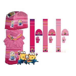 Girls Pink Multi Minion Despicable Me "I Don't Share" Hat Scarf & Gloves Sets