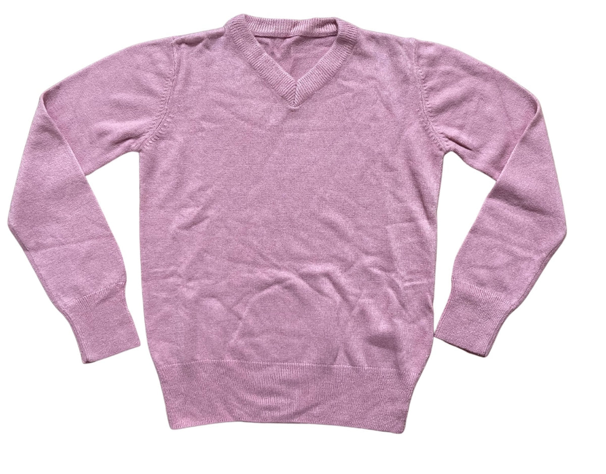 Girls Pink V-Neck Ribbed Soft Knit Long Sleeve Jumpers