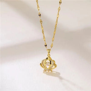 Ladies Gold Plated Heart Beat Crystal Pendant Stainless Steel Clavicle Chains