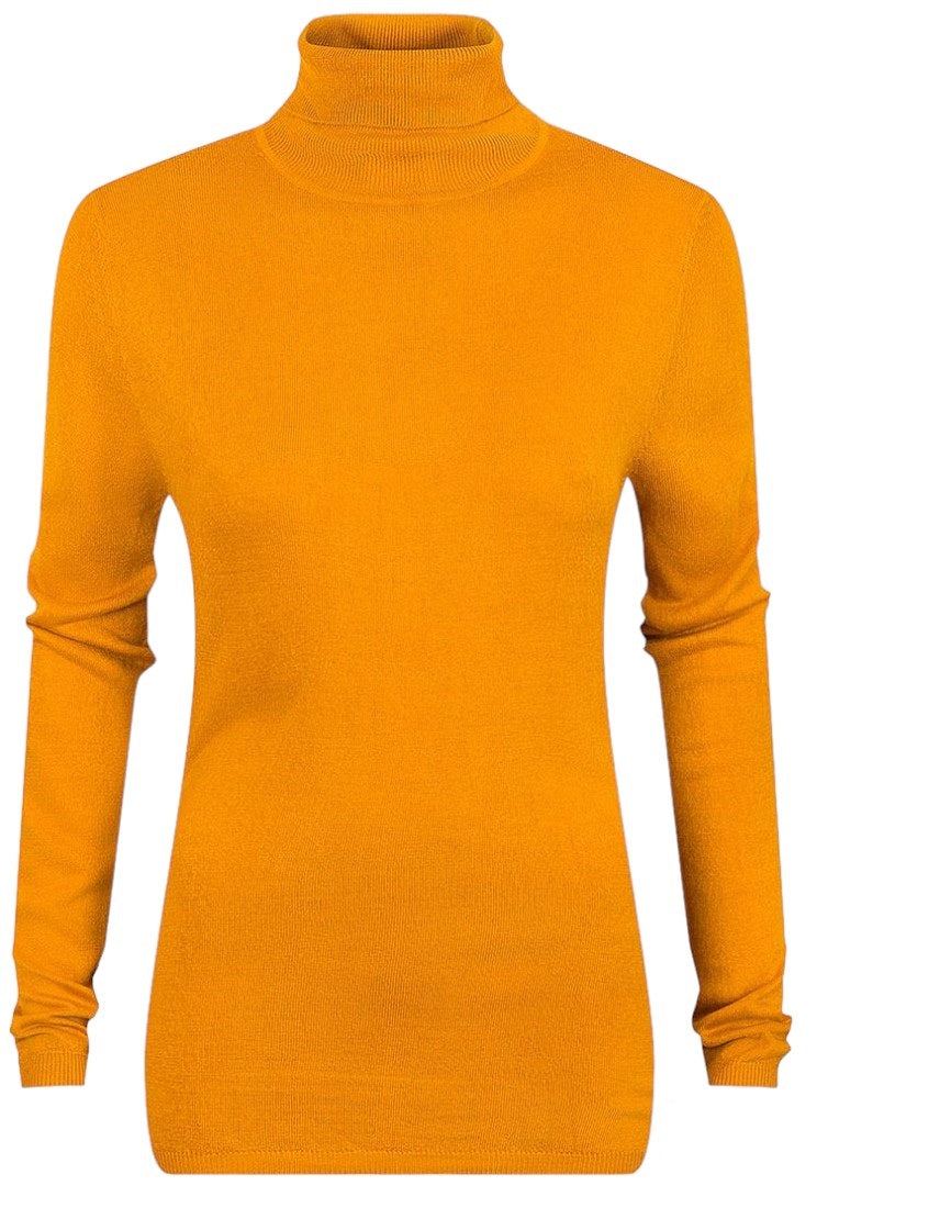 Ladies Mustard Ribbed Roll Neck Polo Jumpers