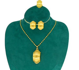 Ladies Gold Bold Half Shell Unique Cut Pendant Earrings Twirl Chain Necklace Set