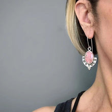 Load image into Gallery viewer, Ladies Silver Plated Pink Gemstone Vintage Drop Dangling Hook Earrings
