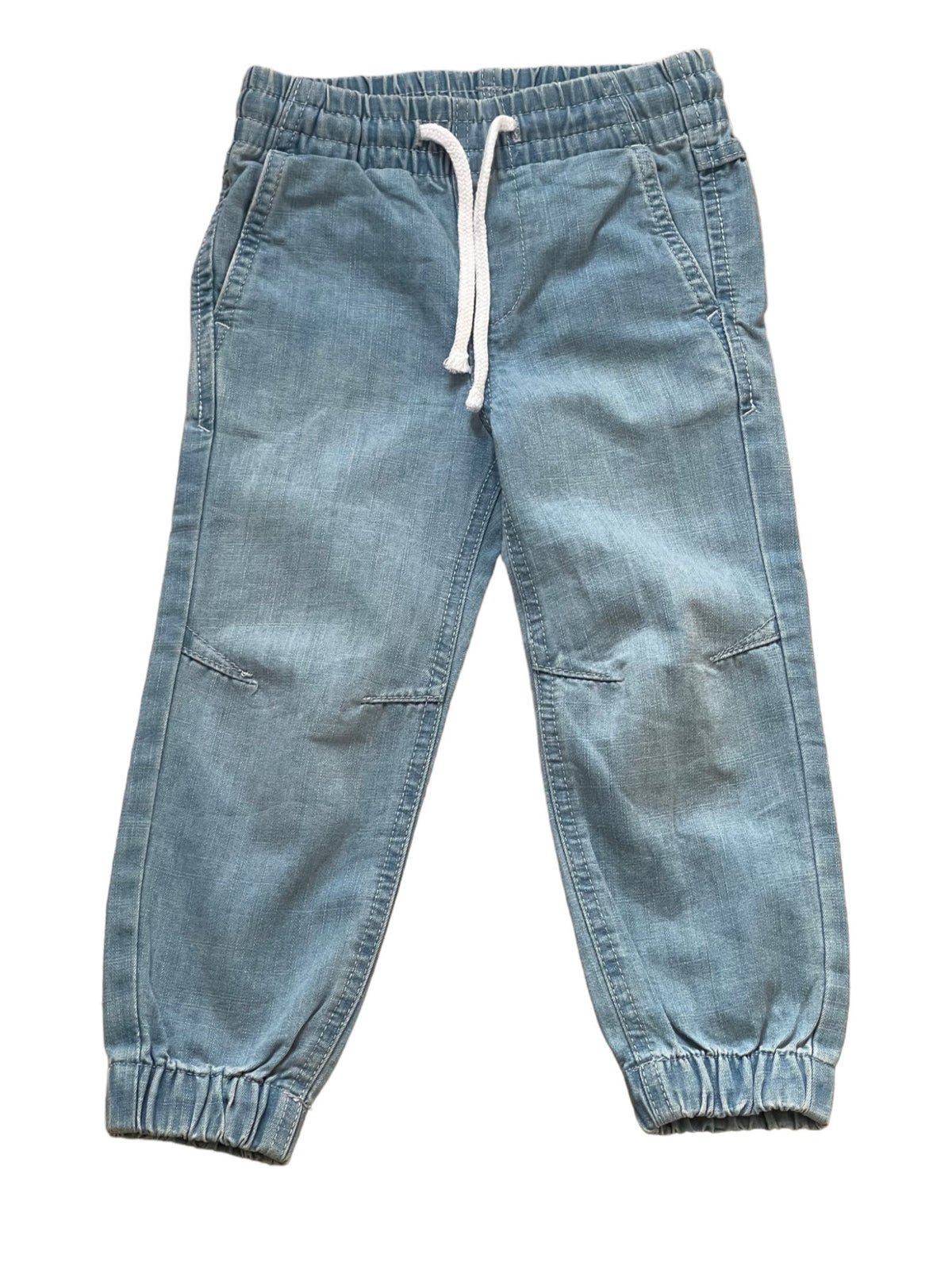 Boys Light Dark Blue Wash Elasticated Waist Cotton Cuffed Hem Jogger Denim Jeans