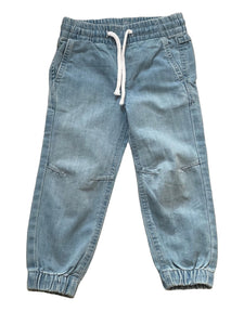 Boys Light Dark Blue Wash Elasticated Waist Cotton Cuffed Hem Jogger Denim Jeans