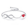 Ladies Silver Red Heart Shaped Crystal Infinity Link Chain Bracelet