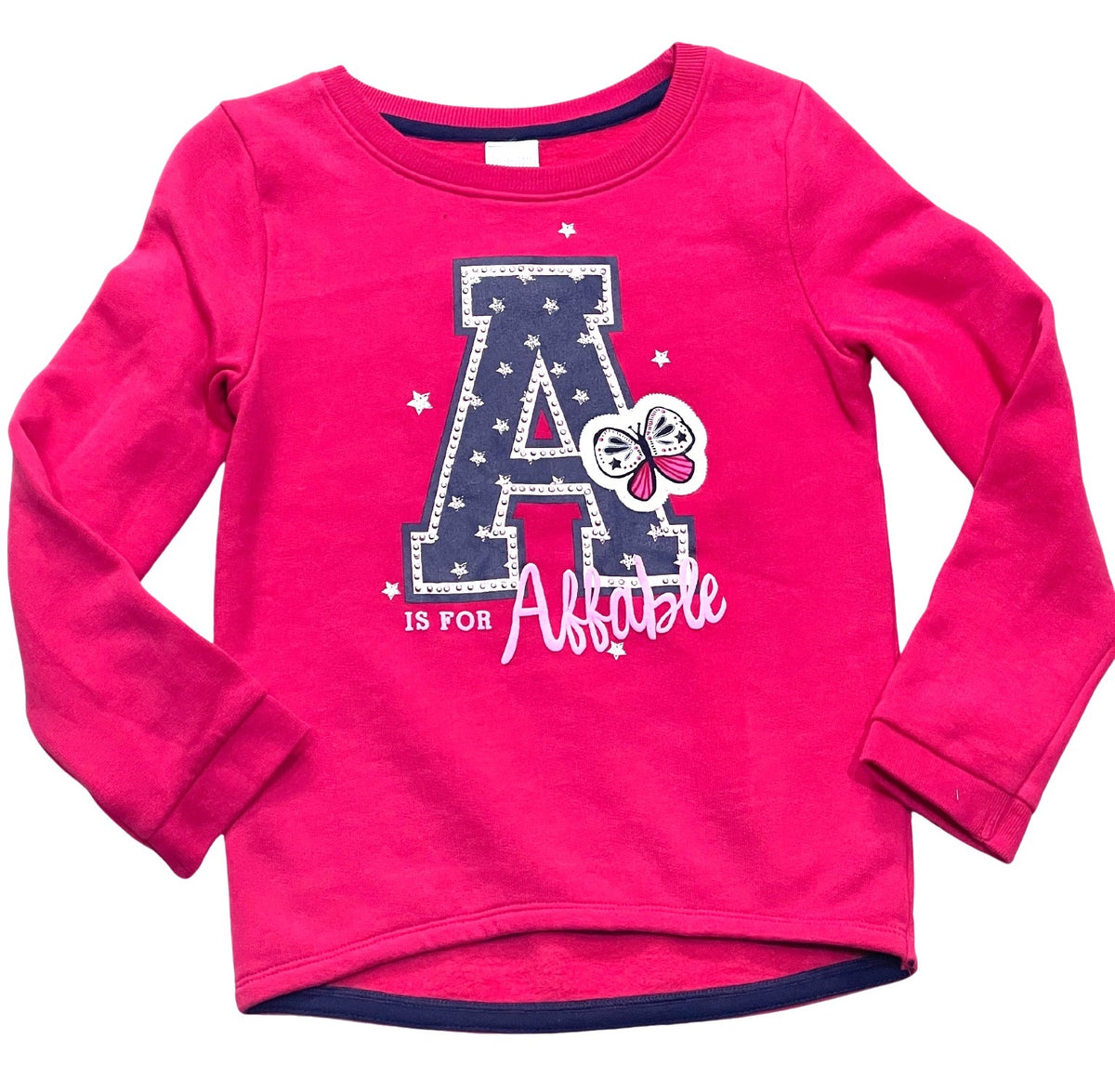 Girls Cerise A Star Butterfly Embroidered Dip Hem Sweatshirt Top