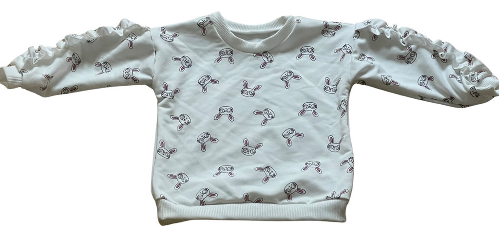 Girls Toddlers White Bunny Head Prints Long Sleeve Frills Sweatshirts Tops