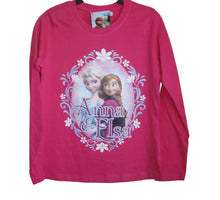 Load image into Gallery viewer, Girls Cerise Official Disney Frozen Anna &amp; Elsa Cotton Long Sleeve Shirt Tops
