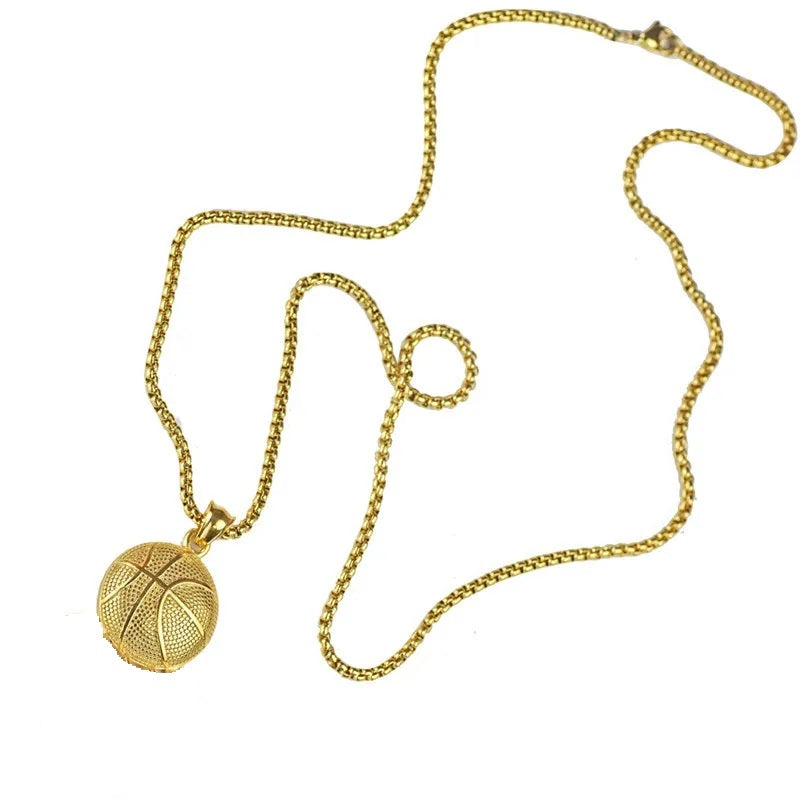 Unisex Gold Plated Stainless Steel Basketball Football Pendant Chain Necklace