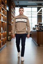 Load image into Gallery viewer, Mens U.S Polo Assn Beige Brown High Neck Zip Up Tight Knit Long Sleeve Jumper
