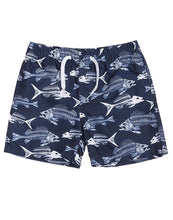 Load image into Gallery viewer, Boys Minoti Navy Fish Bone Print Swimming Shorts
