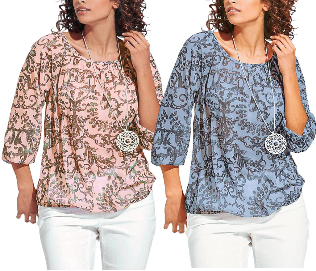 Ladies Floral Gypsy Relax Fit Long Sleeve Tunic Tops
