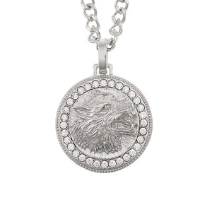 Mens Unisex Silver Roaring Wolf Head Crystals Solid Pendant Braid chain Necklace
