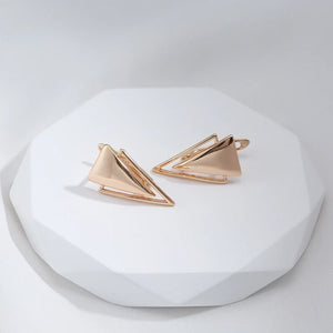 Ladies 585 Rose Gold Minimalist Geometric Triangle Inlay Clip Back Earring