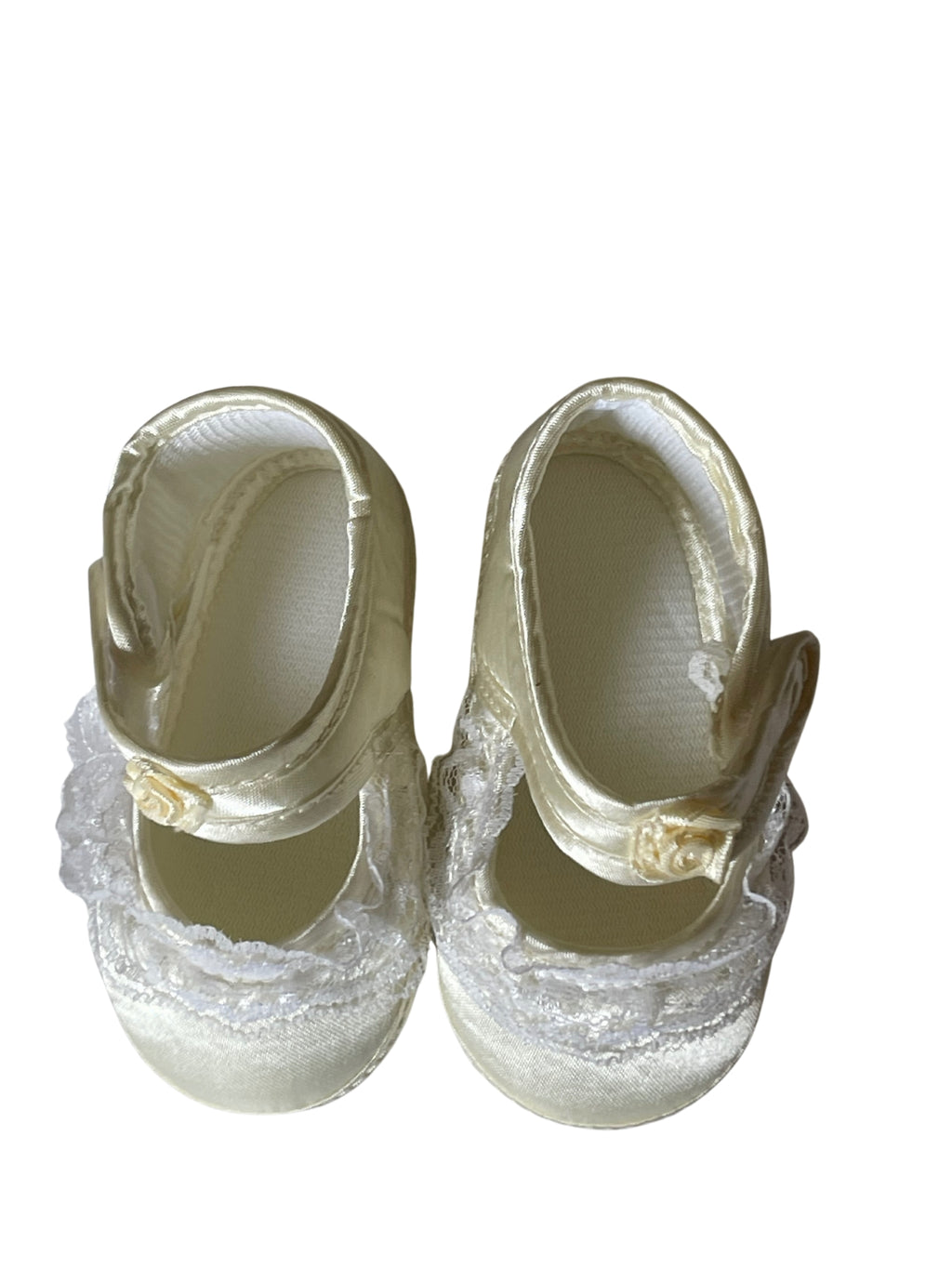 Baby Girls Ivory Lace Floral Rosebuds Booties Satin Christening Party Soft Shoes
