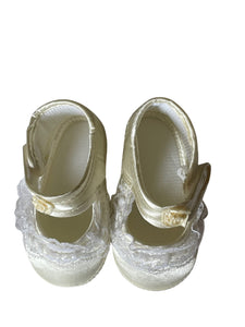 Baby Girls Ivory Lace Floral Rosebuds Booties Satin Christening Party Soft Shoes