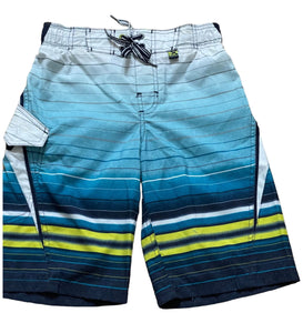 Boys White Blue Multi Stripes Surf Beach Swimming Shorts