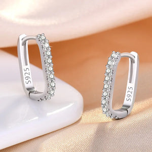 Ladies 925 Sterling Silver Crystal Micro Pave Huggie Earrings