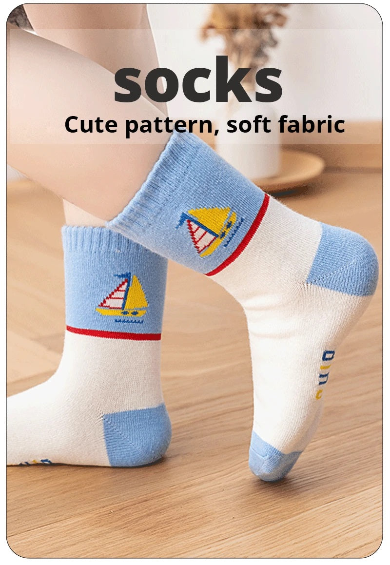 Boys Blue Soft Stripe Sailboat Print 5 Pairs Ankle Socks 4-8y