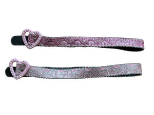 Girls Pink Floral Embroidery Sequin Adjustable Heart Buckle Party Belts
