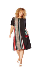 Load image into Gallery viewer, Ladies Black Multi Contrasted Stripe Curve Shortsleeve Dress
