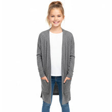 Load image into Gallery viewer, Girls G4P Old Dark Grey Long Line Open Front Pocket Long Sleeve Knitted Cardigan
