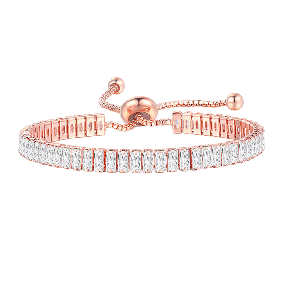 Ladies Rose Gold Sparkling Tennis Crystal Adjustable  Bracelet