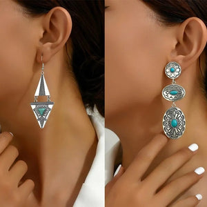 Ladies Sterling Silver Boho Blue Gemstone Vintage Earrings