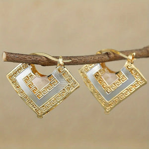 Ladies Gold Plated Two Tone Hollow Cutout Layer Hoop Earrings